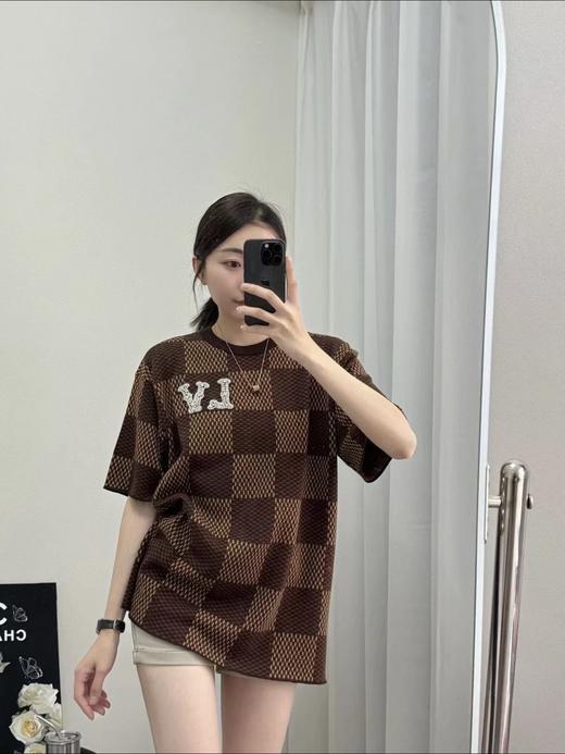 驴家 25ss镶钻logo棋盘格针织短袖 男女同款 蓝色/棕色（DY） 商品图11