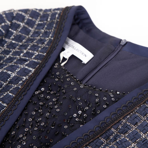 MA802斯尔丽2022年春季新款v领假两件小香风钉珠A摆连衣裙 商品图5