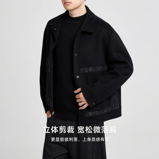 墨麦客男装撞色拼接毛呢大衣男2025冬季新款双面呢男士外套81490. 商品图1