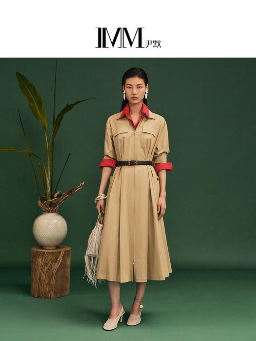 尹默衬衫领直身散摆身型工装收腰连衣裙 商品图0