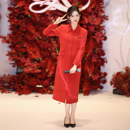 法小曼*子珍扶摇系列醋酸西装连衣裙女红色中国风年会礼服长款大红色裙子秋冬 FYQ566 商品图2