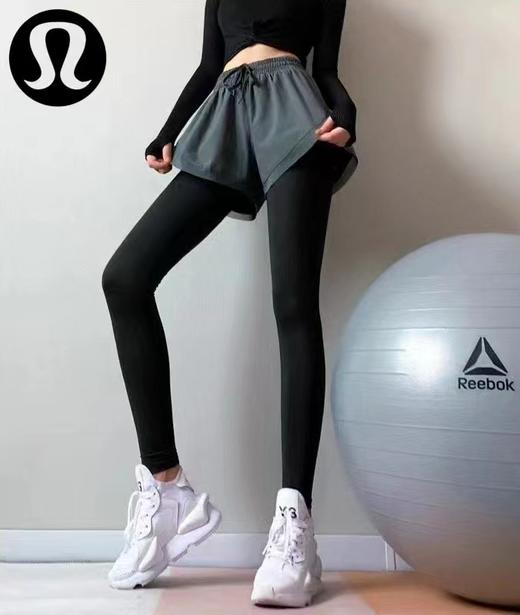 F030671高腰收腹提臀瑜伽裤女外穿跑显瘦运动紧身裤健身假两件长裤 商品图12