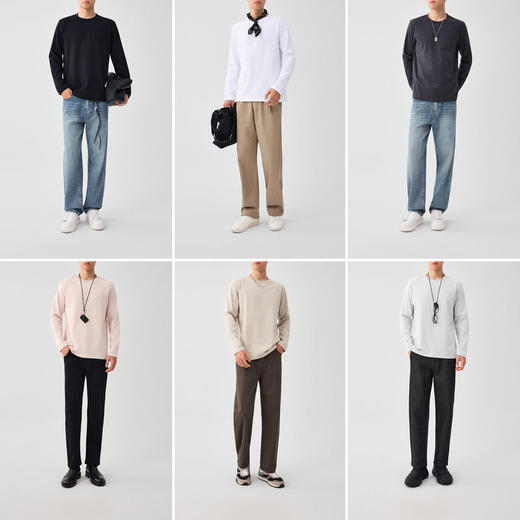 墨麦客男装230g精梳棉长袖t恤男2026春新款纯色男士打底衫75147. 商品图2