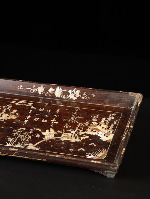 清	红木嵌螺钿山水人物诗文呈盘 商品图1