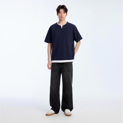 NPC潮牌棉混纺宽松假两件华夫格短袖T恤撞色亲肤春上新NP61TE12 商品图2