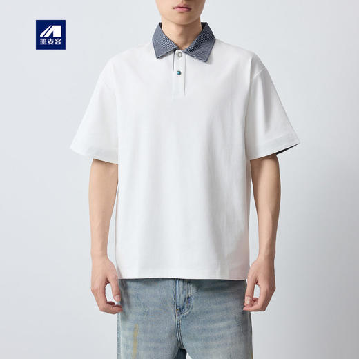 墨麦客男装高智通勤格纹领Polo衫男2026春新款撞色男士短袖75182. 商品图0