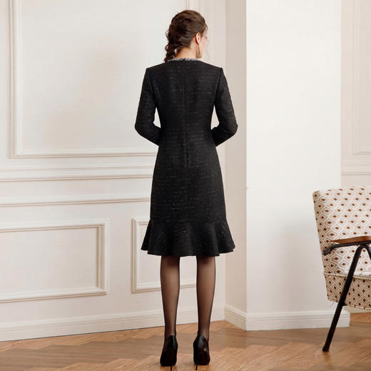 IWY/小香风黑色连衣裙女气质优雅珍珠扣职业长裙法式复古西装裙J25Q223 商品图4