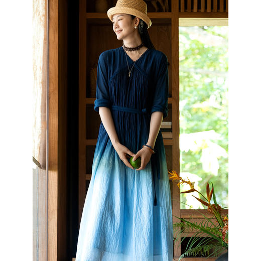 艺术家联名款 牧衣游原创植物吊染丝棉连衣裙禅意宽松文艺 唛町 商品图1