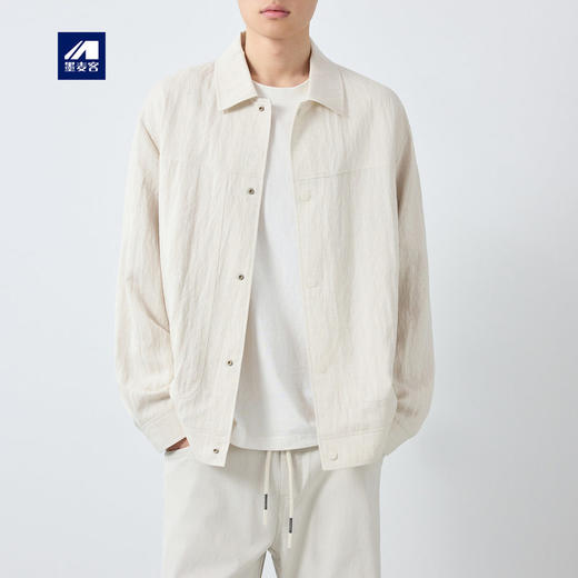 墨麦客男装美式休闲微肌理外套男天丝亚麻混纺翻领男士夹克81611. 商品图0