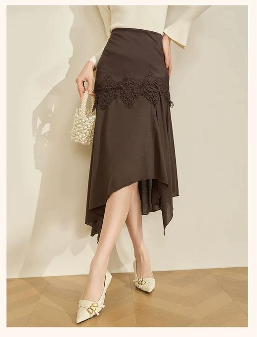 法式蕾丝拼接针织不规则下摆半身裙女2026季新款通勤裙s-xl 商品图0