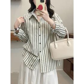 2026春夏文艺复古撞色竖条纹纯棉衬衫韩版叠穿百搭休闲上衣！