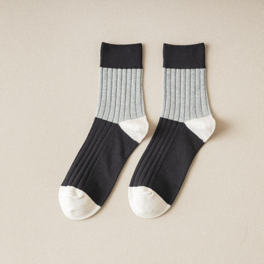 日式无印西川双拼男士撞色中筒袜良品男棉袜双针休闲秋冬透气袜子 商品图3
