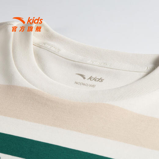 安踏儿童T恤男大童装2026夏季新品纯棉舒适透气条纹翻领短T352628107 商品图2