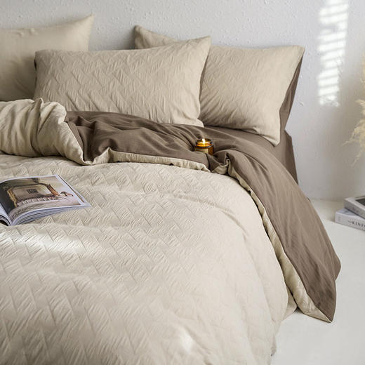 日式无印全棉双层纱提花四件套良品纯色柔软亲肤床品套件纯棉床品 商品图2