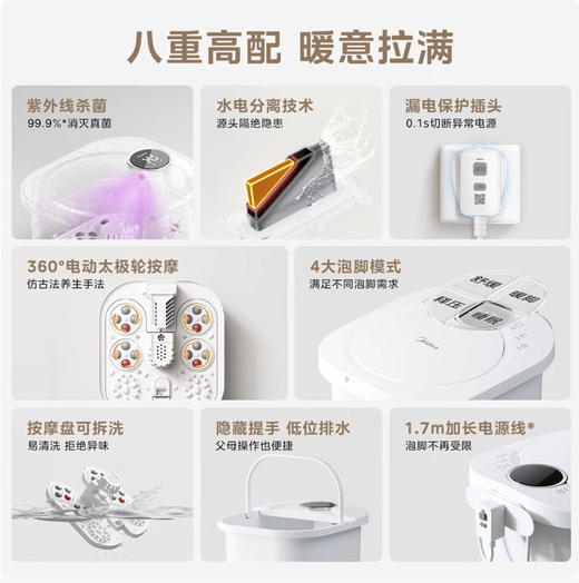 美的泡脚桶智能加热恒温家用全自动足浴桶养生按摩ZL205/ZL206 商品图2