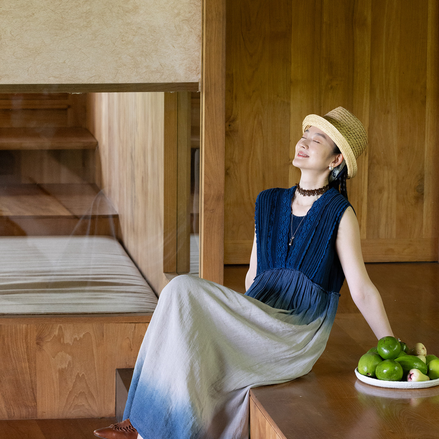 艺术家联名款 牧衣游原创吊蓝染亚麻无袖连衣裙禅意古朴文艺 诗诺