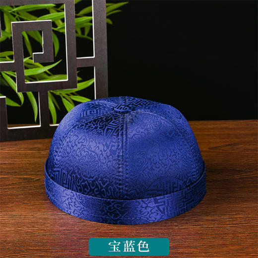 宝蓝色男寿帽瓜皮帽地主老人寿终衣服配件帽子 商品图1