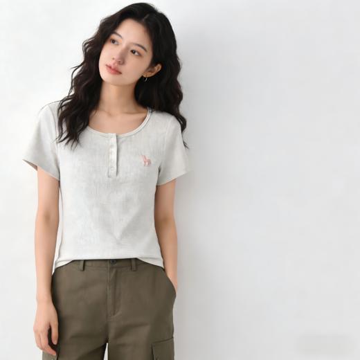 逸柔家【U领纽扣短袖C06C95款】百搭纯色款，剪裁显曲线，面料亲肤不紧绷，外穿适配多场景 商品图1