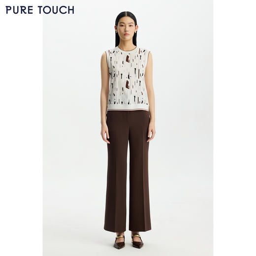 商场同款PURE TOUCH女装26春夏新款无袖上衣针梭拼桑蚕丝印花背心 商品图1