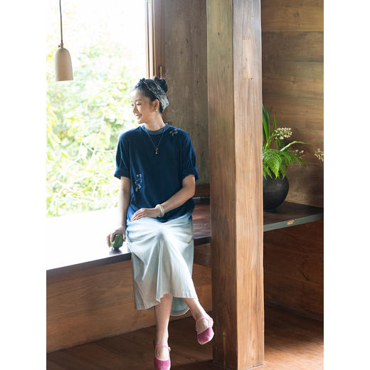 艺术家联名款 牧衣游原创手工刺绣吊蓝染连衣裙文艺宽松长裙 可木 商品图2