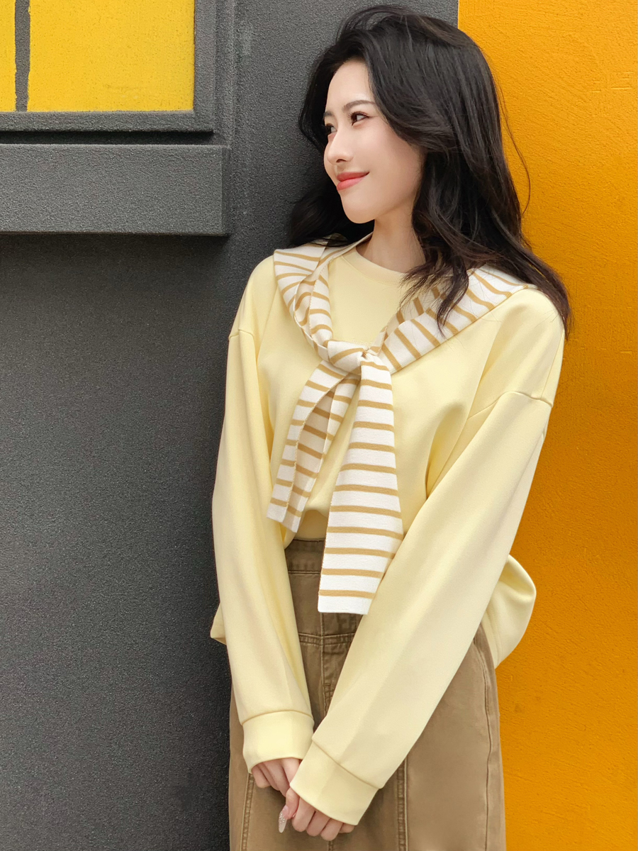 【百图lulu定制】【奶黄包卫衣】 可拆卸条纹连帽披肩   春款长袖卫衣