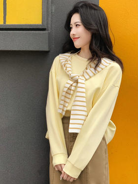 【百图lulu定制】【奶黄包卫衣】 可拆卸条纹连帽披肩   春款长袖卫衣