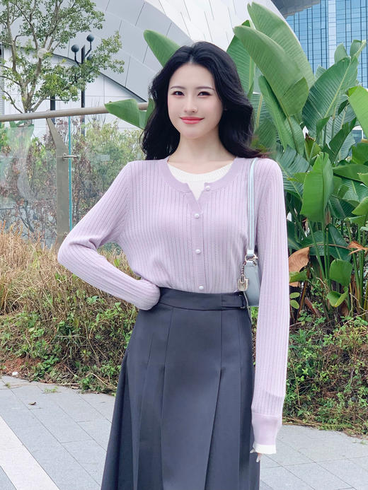 【百图lulu定制】【香芋针织衫】 软糯  假两件   圆领长袖针织衫 商品图2