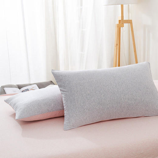 日式无印全棉针织棉枕头套良品简约条纹纯棉单人天竺棉枕套一对 商品图2