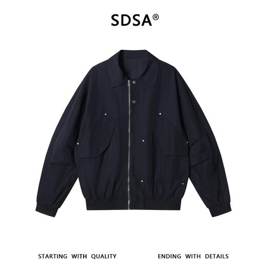 SDSA男装2026新款高贵轻奢复古工装风翻领夹克大口袋铆钉外套宽松 商品图0