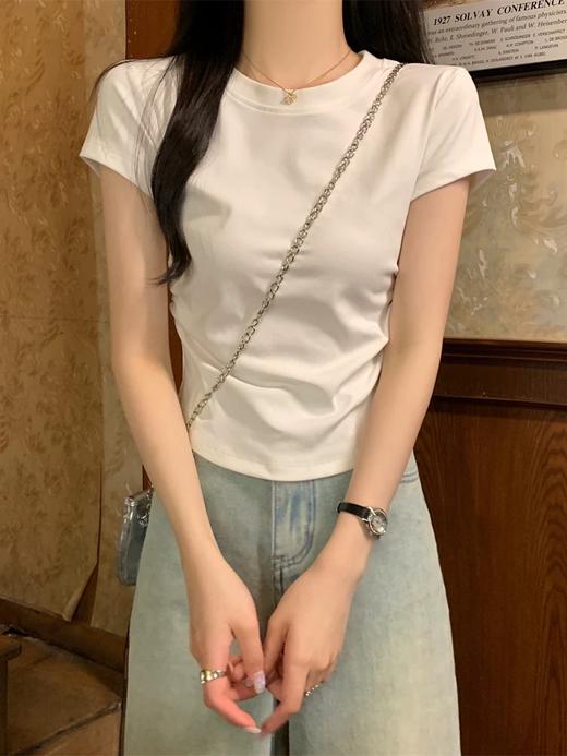 【GZ】无忧购26年春夏正肩短袖T收腰褶皱显瘦圆领短袖T恤3019（现货48小时发货) 商品图6