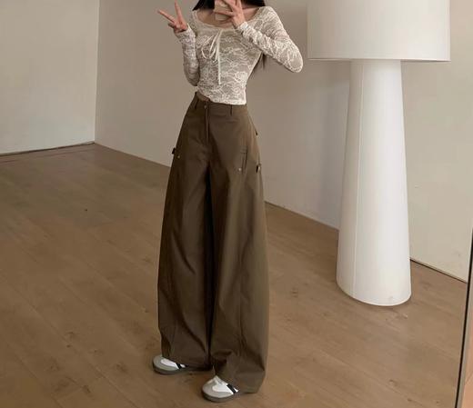 F030678松弛感高腰立体剪裁垂坠感藏肉显瘦工装阔腿裤 商品图3