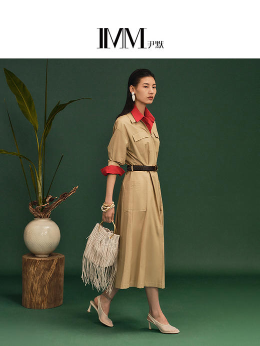 尹默衬衫领直身散摆身型工装收腰连衣裙 商品图2