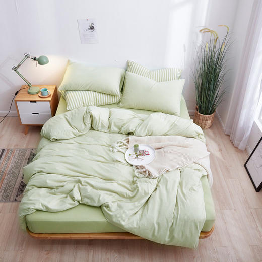 裸睡无印天竺棉四件套条纹良品针织棉4件套全棉床笠床单日式床品 商品图1