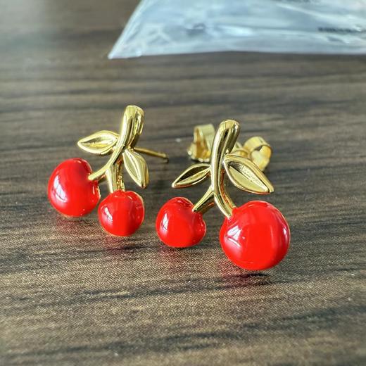 F030656新年红红火火925纯银针甜美百搭樱桃耳钉 商品图3