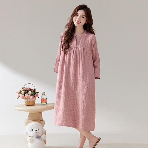 日式无印双层纱睡裙良品全棉女士家居服睡衣长款睡裙纯棉睡袍透气 商品图2