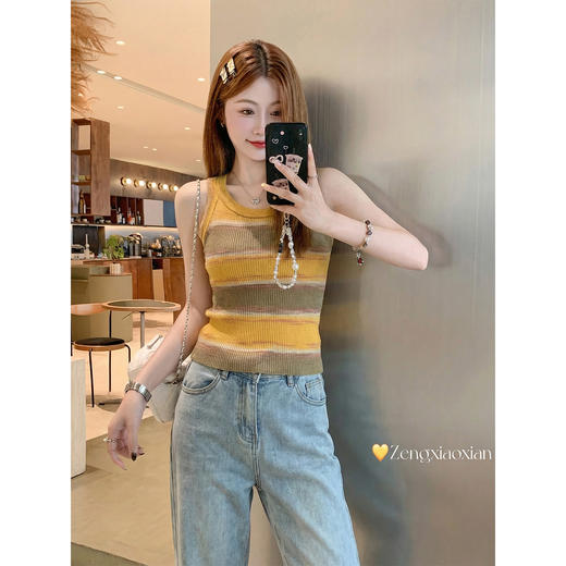 <曾小咸推荐>韩系黄拼咖挂脖无袖针织背心 商品图2