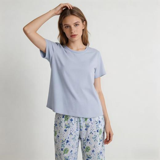 【32S棉莫单面】SCHIESSER德国舒雅女棉加莫代尔单面布面料轻薄舒适亲肤家居短袖七分裤套装 最大尺码XXL 31/26912H 商品图6