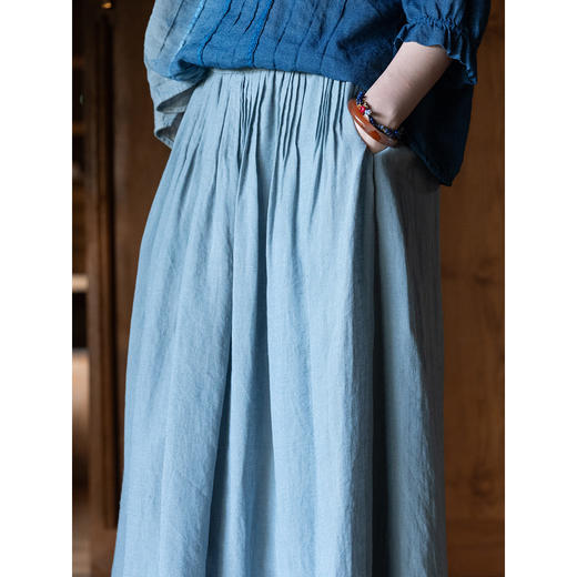 牧衣游原创 亚麻混纺半身裙新款轻薄百搭宽松文艺a字半裙 椿山 商品图3