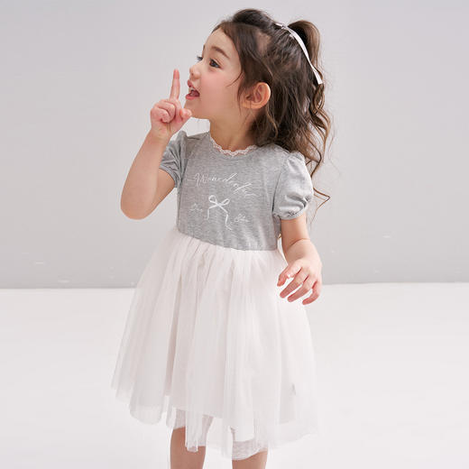 笛莎/Deesha 【松饼熊】2026年夏季新款女童小童甜美时尚网纱拼接针织连衣裙 商品图1