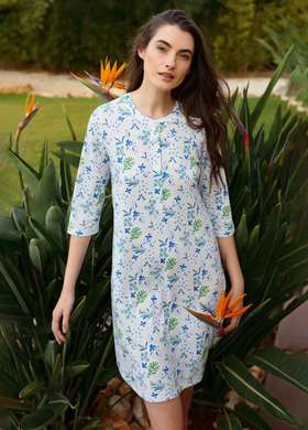 [32S棉莫套装]SCHIESSER德国舒雅女士春夏清爽七分袖睡裙家居裙32S棉莫代尔单面 50%棉50%莫代尔 尺码S-XL 31/26412D