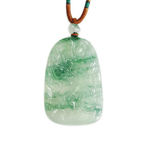 【天然正品】A货翡翠天然收藏级细腻冰种飘蓝花御龙菩萨（镇邪纳福）平安无事牌翡翠吊坠项链 66.1*43.7*10.3MM（皆取最大值）270226NJS09