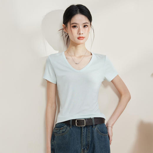 夏季新款羊毛醋酸天丝短袖 柔软舒适百搭 修身显瘦 圆领/大圆领/V领 7色可选 商品图1