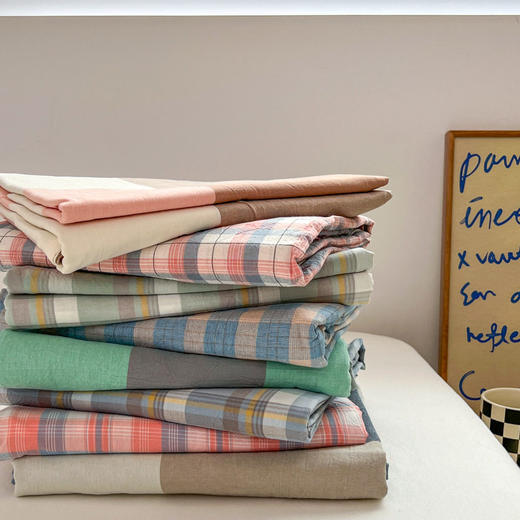 日式无印单品床单良品水洗棉被单纯棉格纹单独床单床裙纯色纯棉 商品图1