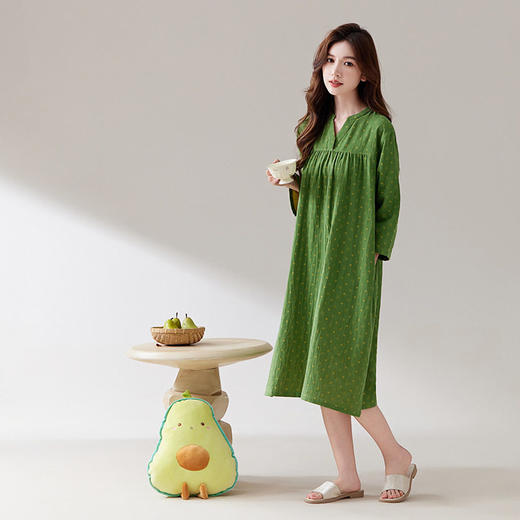 日式无印双层纱睡裙良品全棉女士家居服睡衣长款睡裙纯棉睡袍透气 商品图3