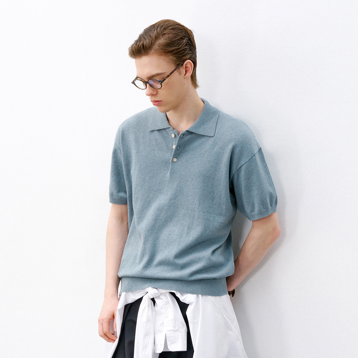 714street微宽松老钱风短袖T恤男2026夏季山羊绒棉混纺针织POLO衫