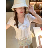 <曾小咸推荐>韩系v领蝴蝶结短袖衬衫女上衣 商品缩略图0
