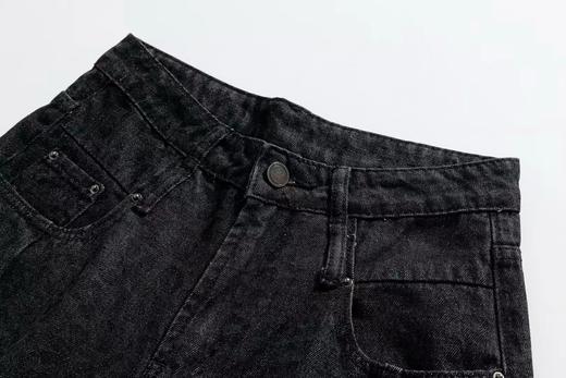 F030680做旧黑灰色高腰设计豹纹慵懒阔腿牛仔裤 商品图8