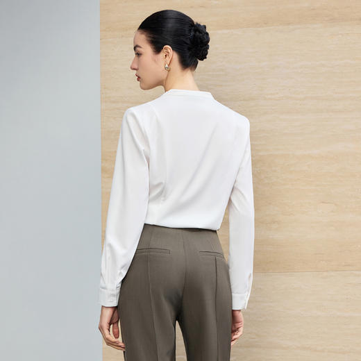 IWY/商务风白色V领衬衫女长袖职业通勤面试简约气质百搭衬衣25B945 商品图4