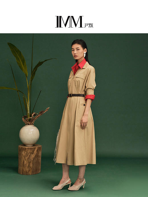 尹默衬衫领直身散摆身型工装收腰连衣裙 商品图1
