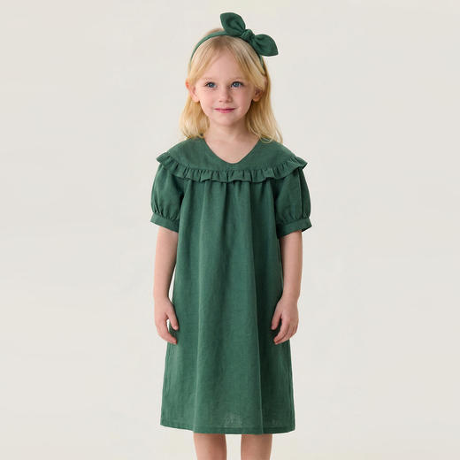 马克珍妮花边云肩女童亚麻连衣裙2026年夏装新款561028 商品图1